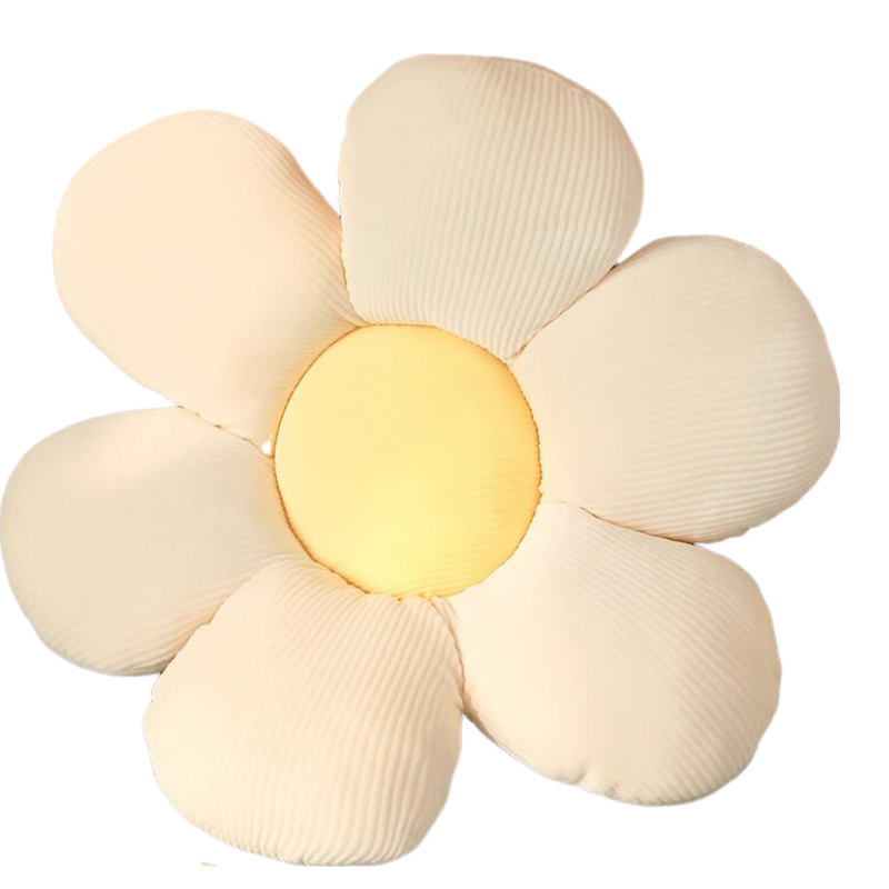 White and Yellow Flower Plush Pillow, Soft Seat Cushion, Premium Home Decor