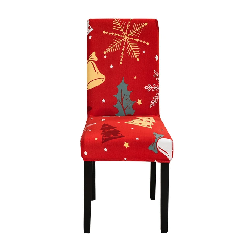 Red Christmas Bells Trees Chair Cover for Seasonal Events, Comfy Seating