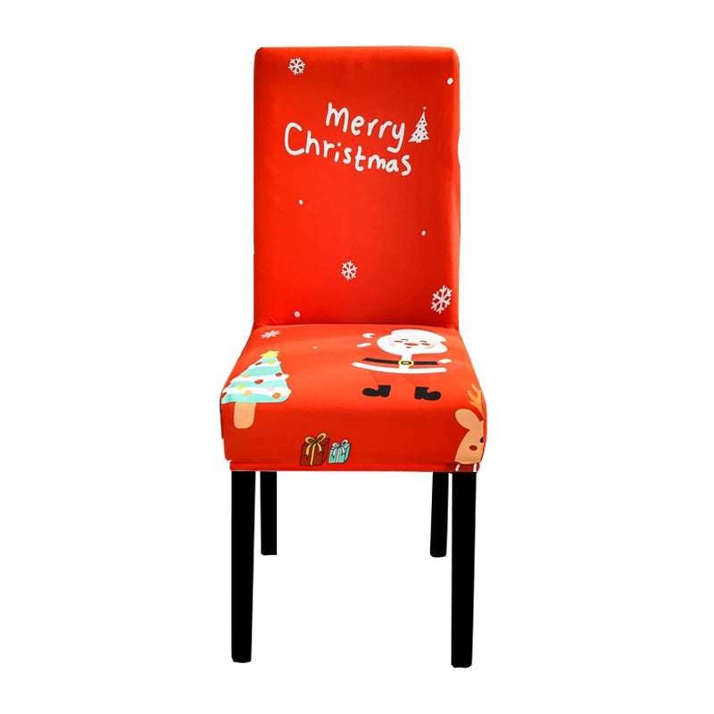 Bright Red Merry Christmas Santa Chair Cover for Festive Dinners