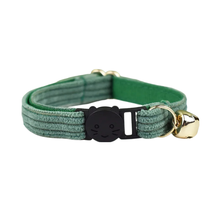 Hunter Green Large Cat Collar with Buckle, Bell and Fashionable Strap - Free Shipping