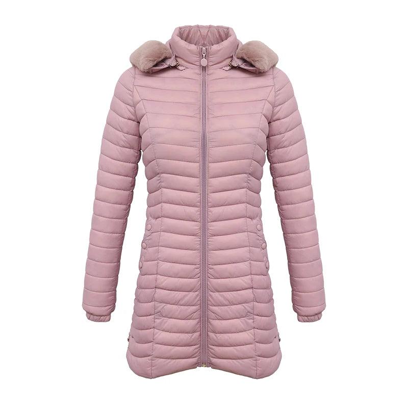 Small Pink Ultralight Fur Hooded Casual Coat