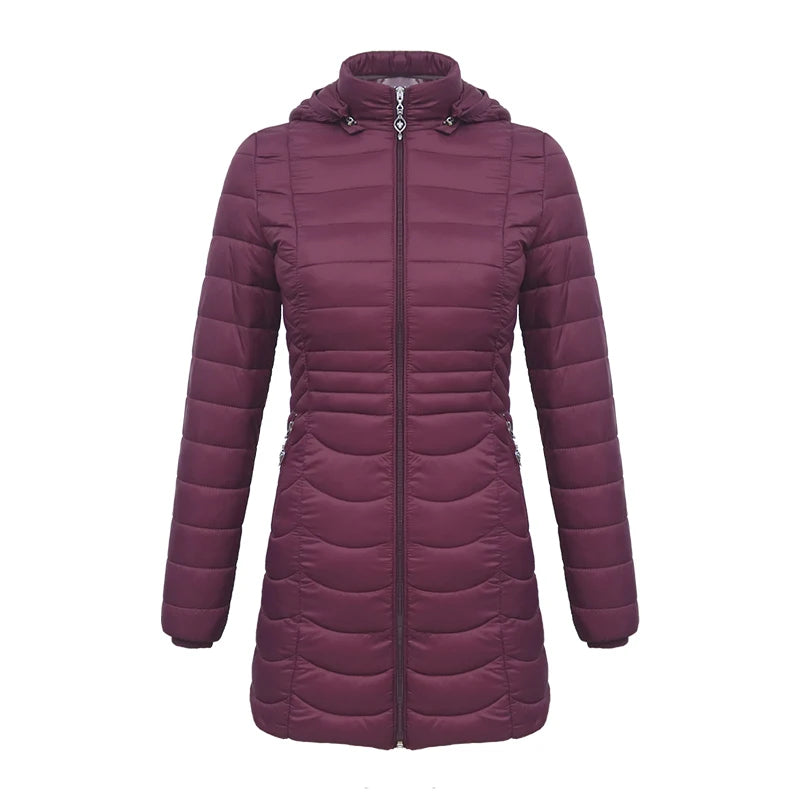 Medium Burgundy Lightweight Puffer Jacket with Detachable Hood