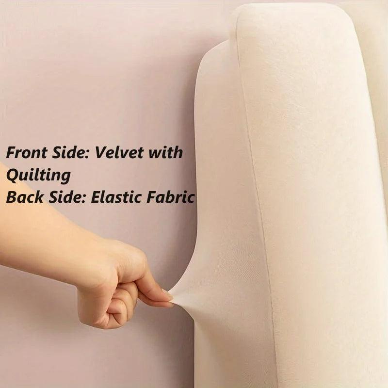 Light Grey Short Plush Super Soft Quilted Velvet Headboard Cover, Stylish Bedding - Image 5