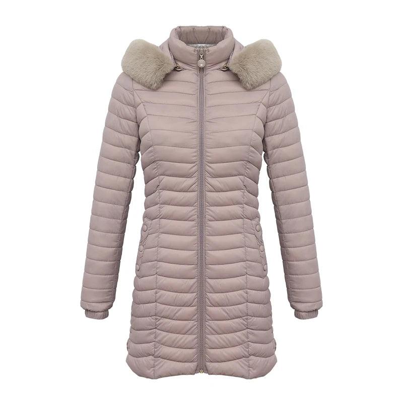 Small Beige Ultralight Fur Hooded Casual Coat