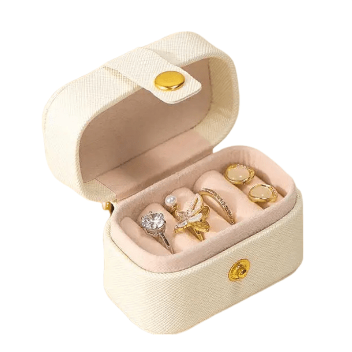 Beige Mini Jewels Box Organiser, Portable Travel Display Case for Earrings, Ring and Necklaces