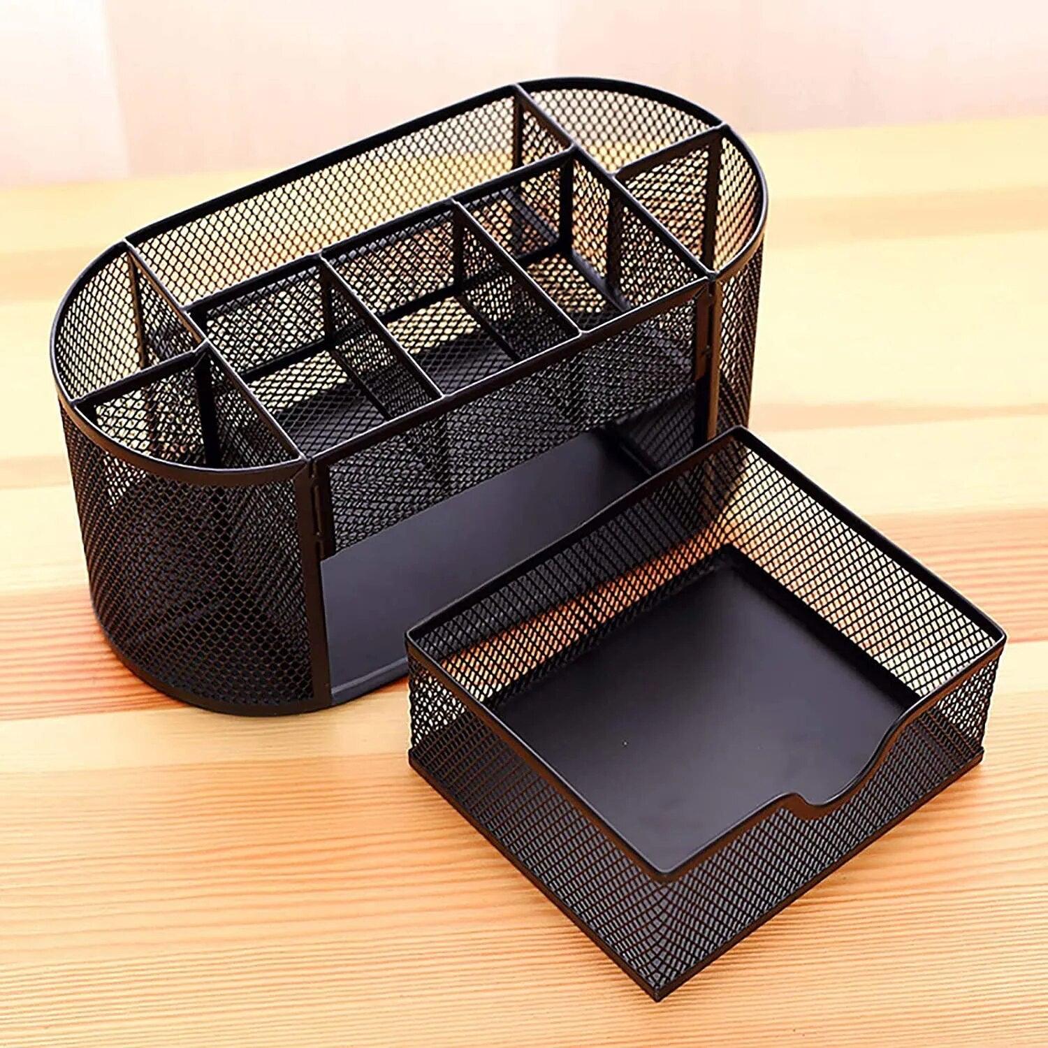 Metal Mesh Stationery Organiser, Blue Large Capacity Compartments, Office and School Supplies - Image 4
