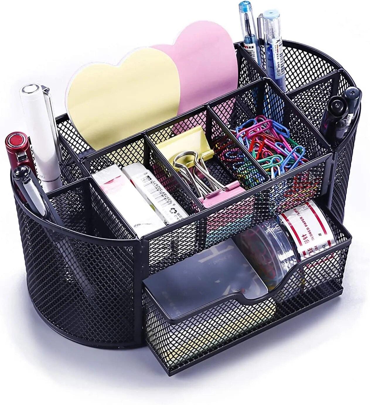 Metal Mesh Stationery Organiser, Blue Large Capacity Compartments, Office and School Supplies - Image 5