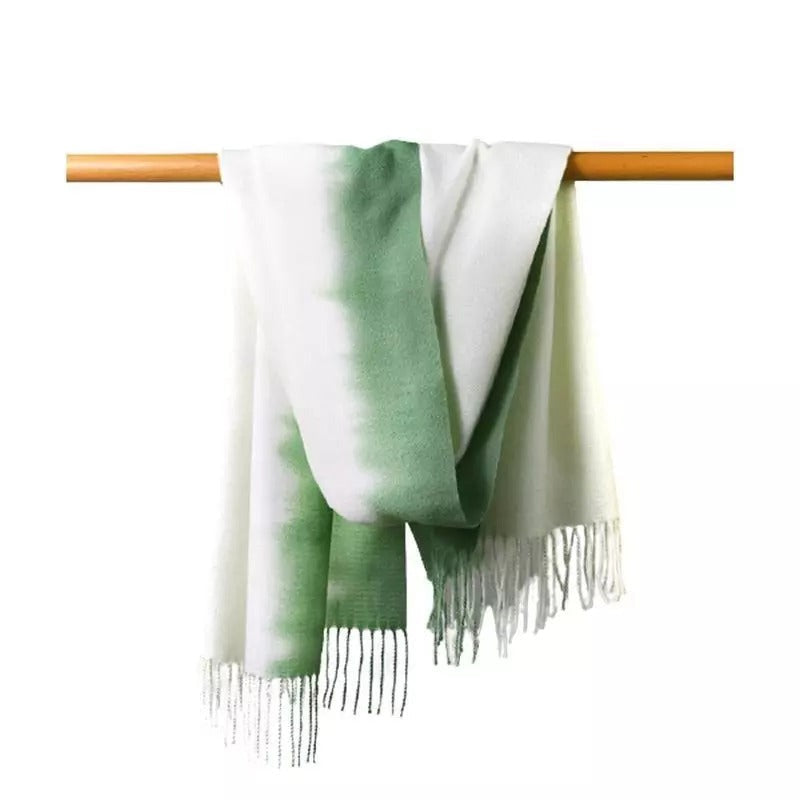 Tie Dye Scarf Gradient Green Cashmere Fringe Shawl, Classic Yet Modern Design - Free Shipping