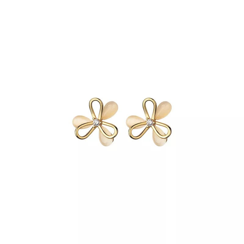 Gold Cute Romantic Clover Synthetic Opal Stud Earrings, Exquisite Fine Jewellery - Free Shipping