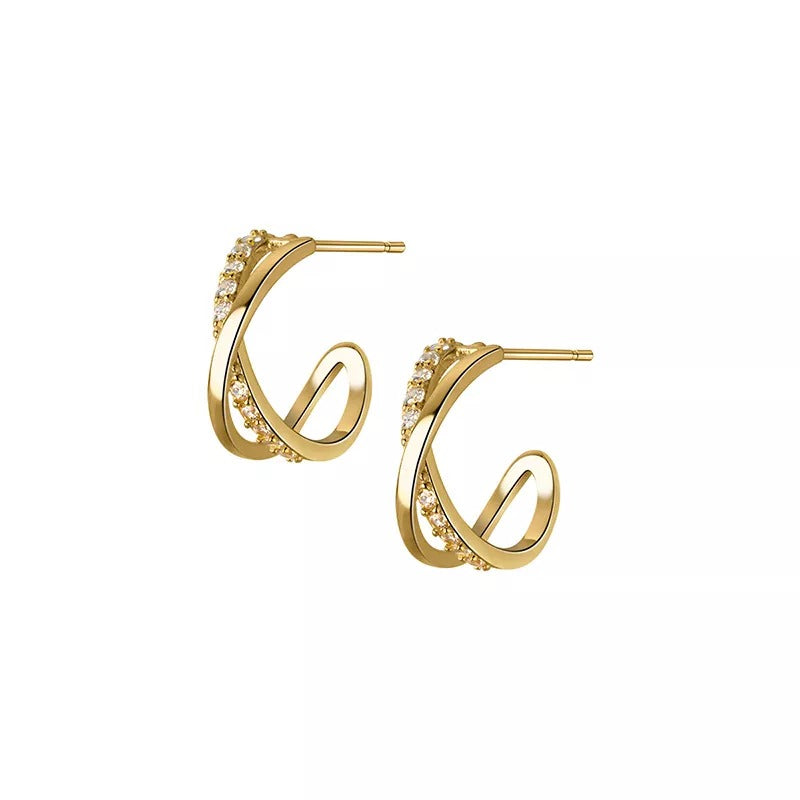 Gold Cross Shiny Zircon Stud Earrings, Experience Modern Fashion - Free Shipping