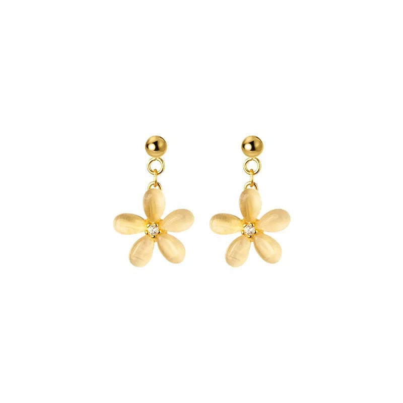 Gold 925 Sterling Silver Sweet Opal Zircon Flower Pendant Earrings, Fine Jewels - Free Shipping