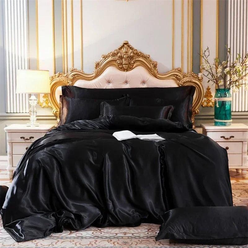 Luxurious Black US King Size 3-Piece Satin Bedding Ensemble, Modern Living - Image 2