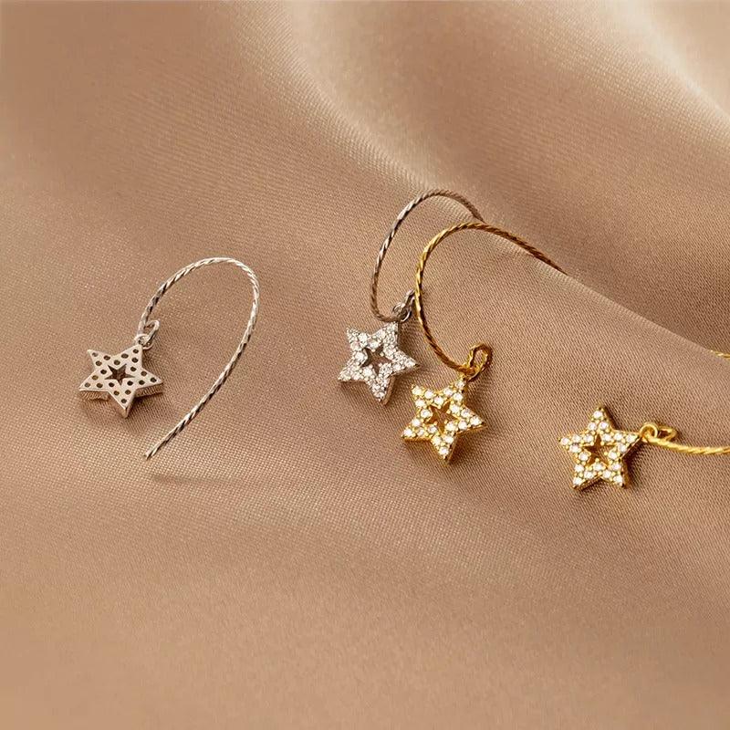 Gold Romantic Tassel Hollow Shiny Zircon Star Pendant Earrings, Dazzling Shine Jewels - Image 4