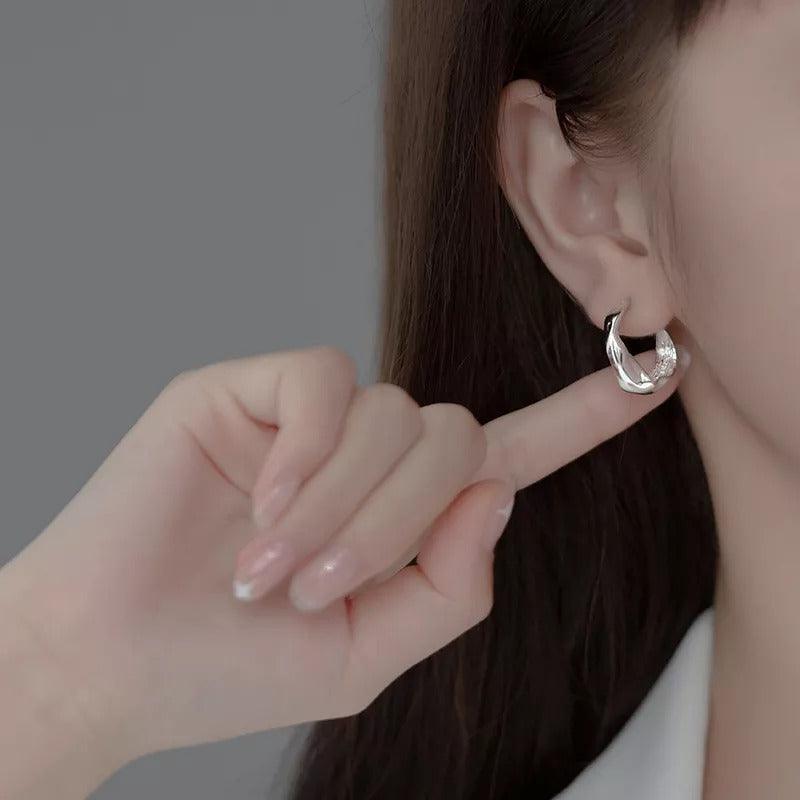 Silver 925 Sterling Punk Bohemian Irregular Wave Ear Hook Earrings, Elegant Accessories - Free Shipping - Image 3