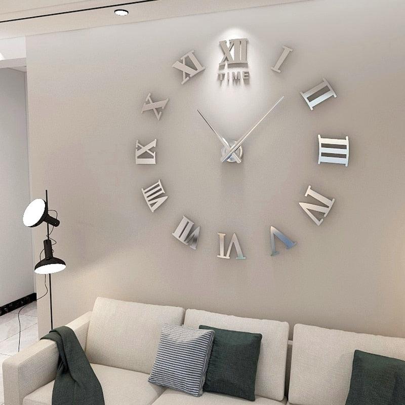Wall Clock Silver Design 1 27" 3D Mirror Wall Clock Acrylic Sticker Quartz Clocks - Image 2