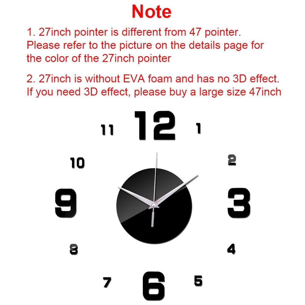 Silver Design F 47" 3D DIY Mirror Wall Clock Acrylic Sticker Fashion Quartz Watch - Image 6