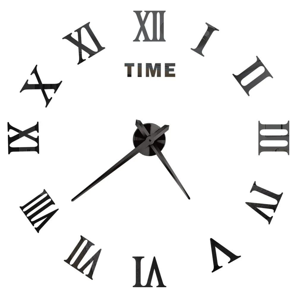 Wall Clock Black Design 1 27" 3D Mirror Wall Clock Acrylic Sticker Quartz Clocks