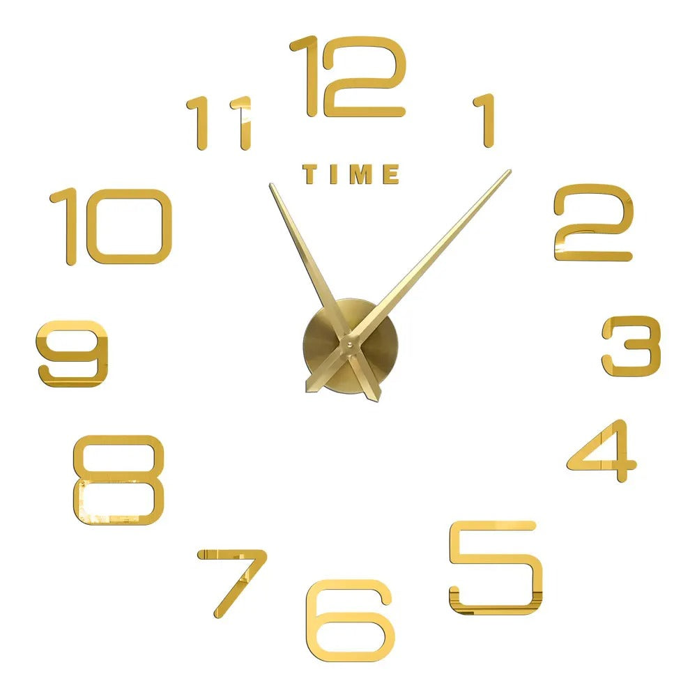 Gold Design F 37" 3D DIY Mirror Wall Clock Acrylic Sticker Fashion Quartz Watch