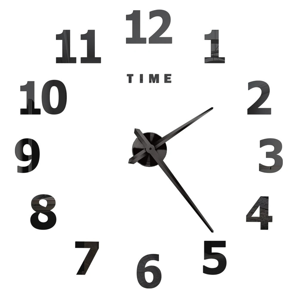 27" 3D DIY Mirror Wall Clock Acrylic Sticker Fashion Quartz Watch Home Decor, Black Design H