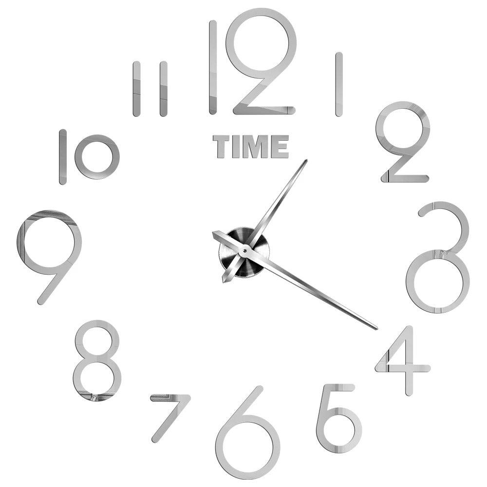 Silver Design D 47" 3D DIY Mirror Wall Clock Acrylic Sticker Fashion Quartz Clocks -
