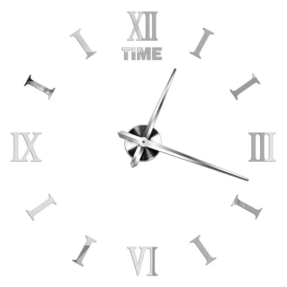 Silver Design 3 37" 3D Mirror Wall Clock Acrylic Sticker Fashion Quartz Clocks