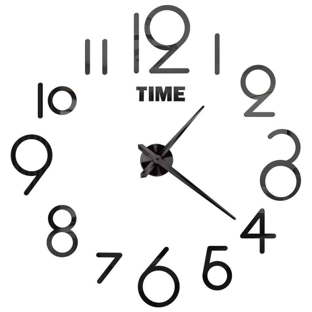 Black Design D 47" 3D DIY Mirror Wall Clock Acrylic Sticker Fashion Quartz Clocks