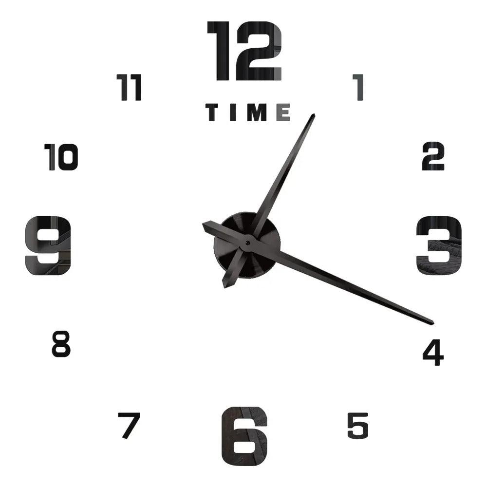 Black Design A 27" 3D Mirror Wall Clock Acrylic Sticker Fashion Quartz Clocks