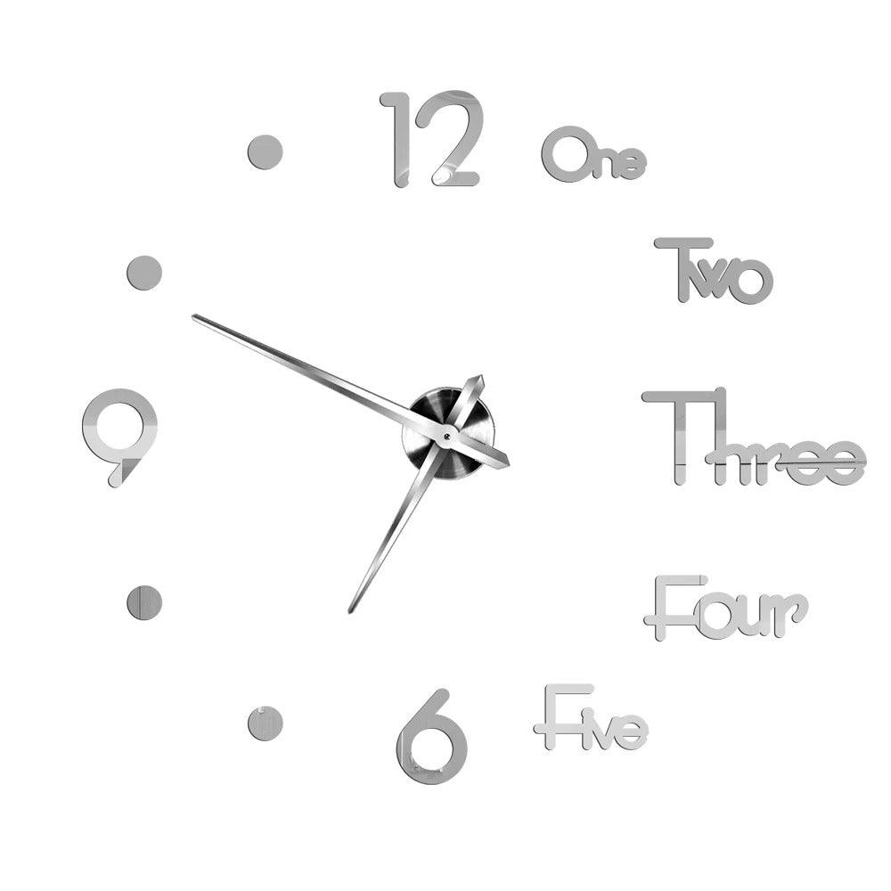 Interesting Wall Clock Silver Design 5 27" 3D Mirror Acrylic Quartz Clocks