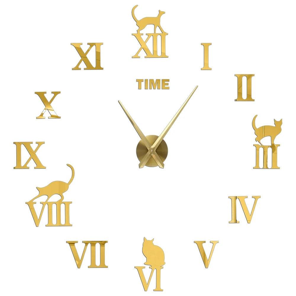 Gold Design 6 37" 3D Mirror Wall Clock Acrylic Sticker Fashion Quartz Clocks