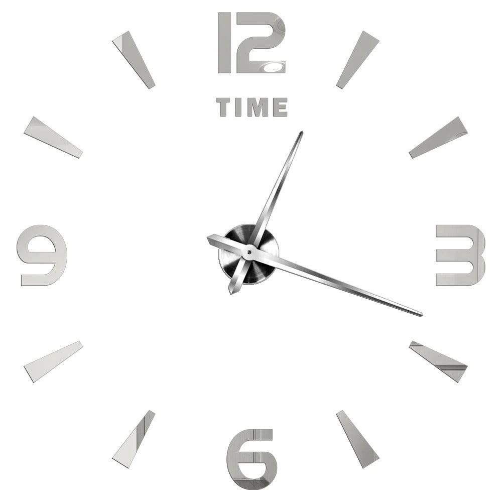 Silver Design C 37" 3D Mirror Wall Clock Acrylic Sticker Fashion Quartz