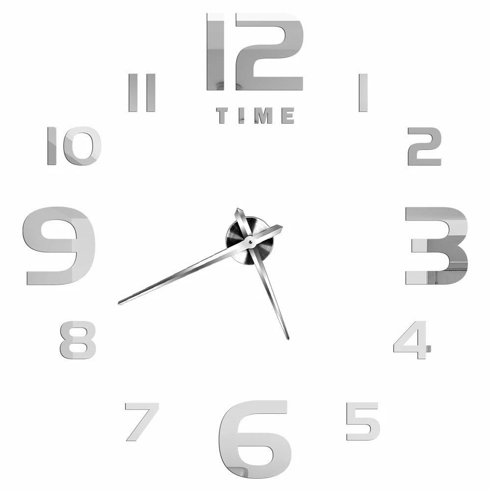 Silver Design E 27" 3D DIY Mirror Wall Clock Acrylic Sticker Fashion Quartz Clocks