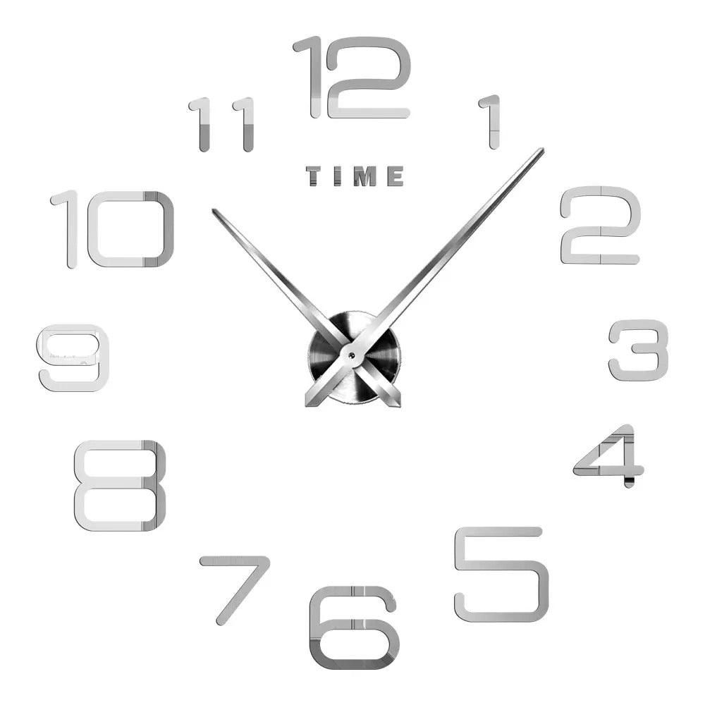 Silver Design F 37" 3D DIY Mirror Wall Clock Acrylic Sticker Fashion Quartz Watch