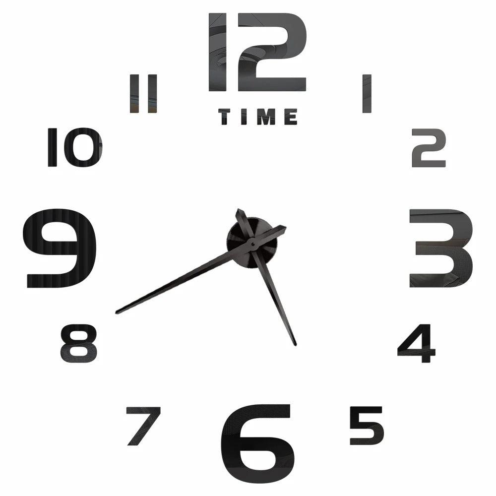 Black Design E 47" 3D DIY Mirror Wall Clock Acrylic Sticker Fashion Quartz Clocks