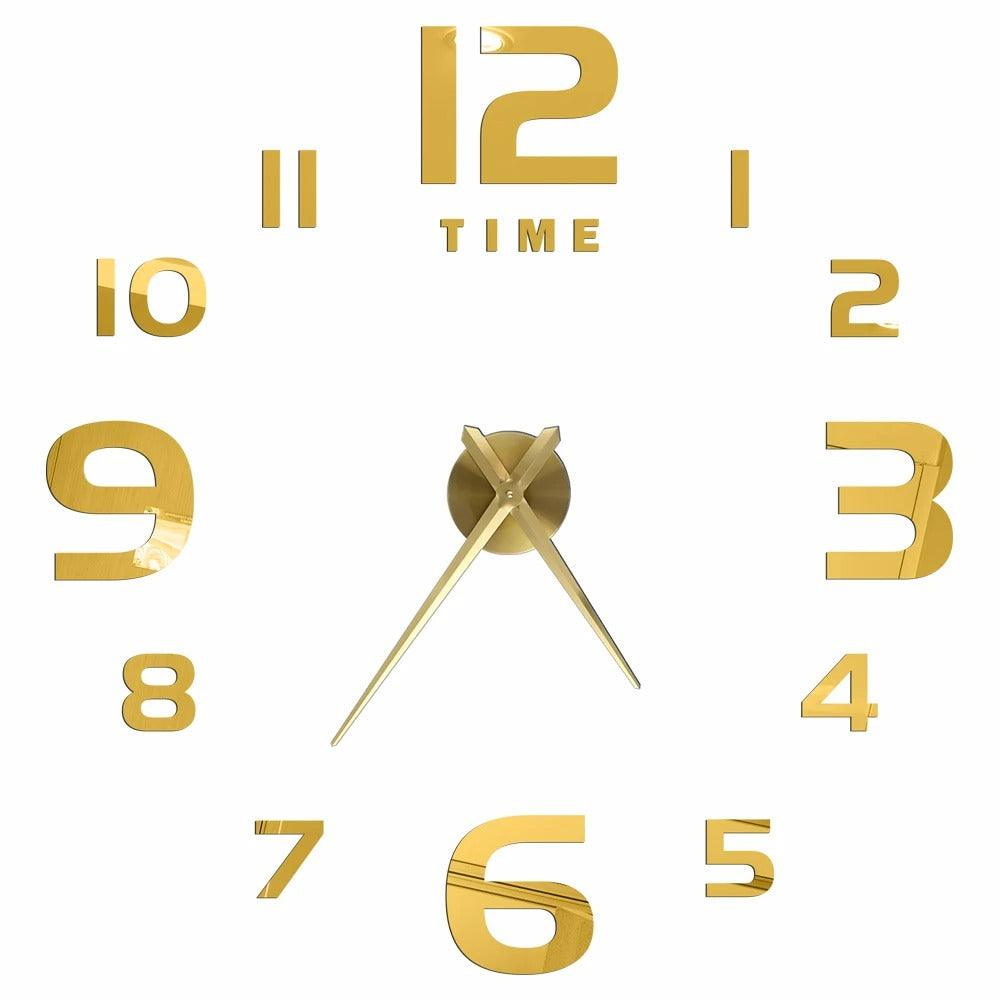 Gold Design E 27" 3D DIY Mirror Wall Clock Acrylic Sticker Fashion Quartz Clocks