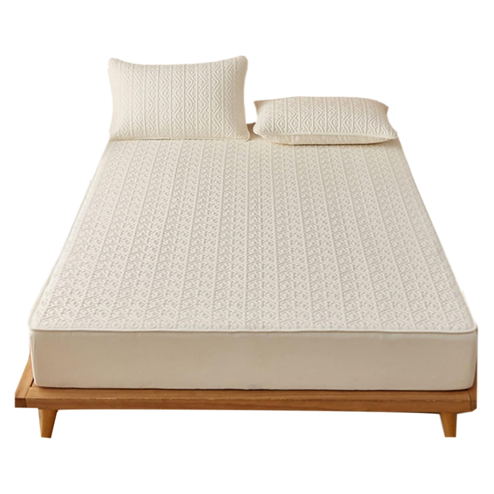 Beige Pure Cotton Soft Quilted Protective Mattress Protector 160x200cm - Free Shipping