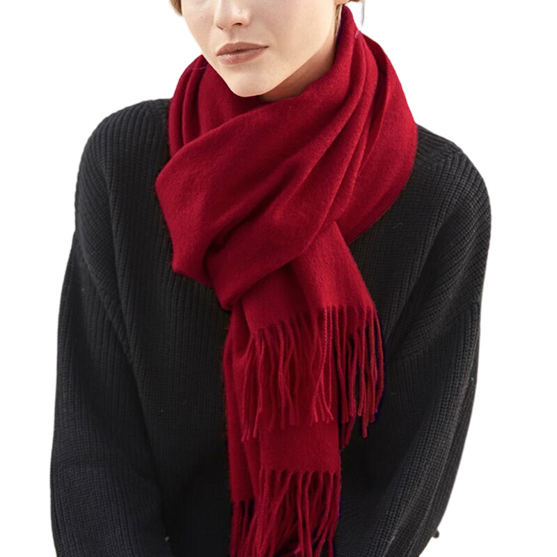 100% Polyester Fiber Scarf Burgundy Solid Fringe Cashmere Shawl, Elegant Gift - Free Shipping