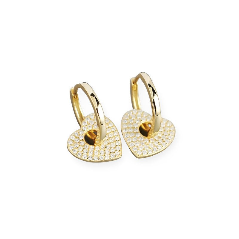 Punk Rock Love Heart Huggies Pendant Earrings with Zircon in Gold, Seasonal Gift - Free Shipping